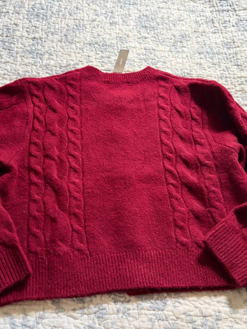 NWT J. Crew Women's M Burgundy-Red Wool Blend Cableknit Cardigan w/Gold Buttons - Picture 8 of 12